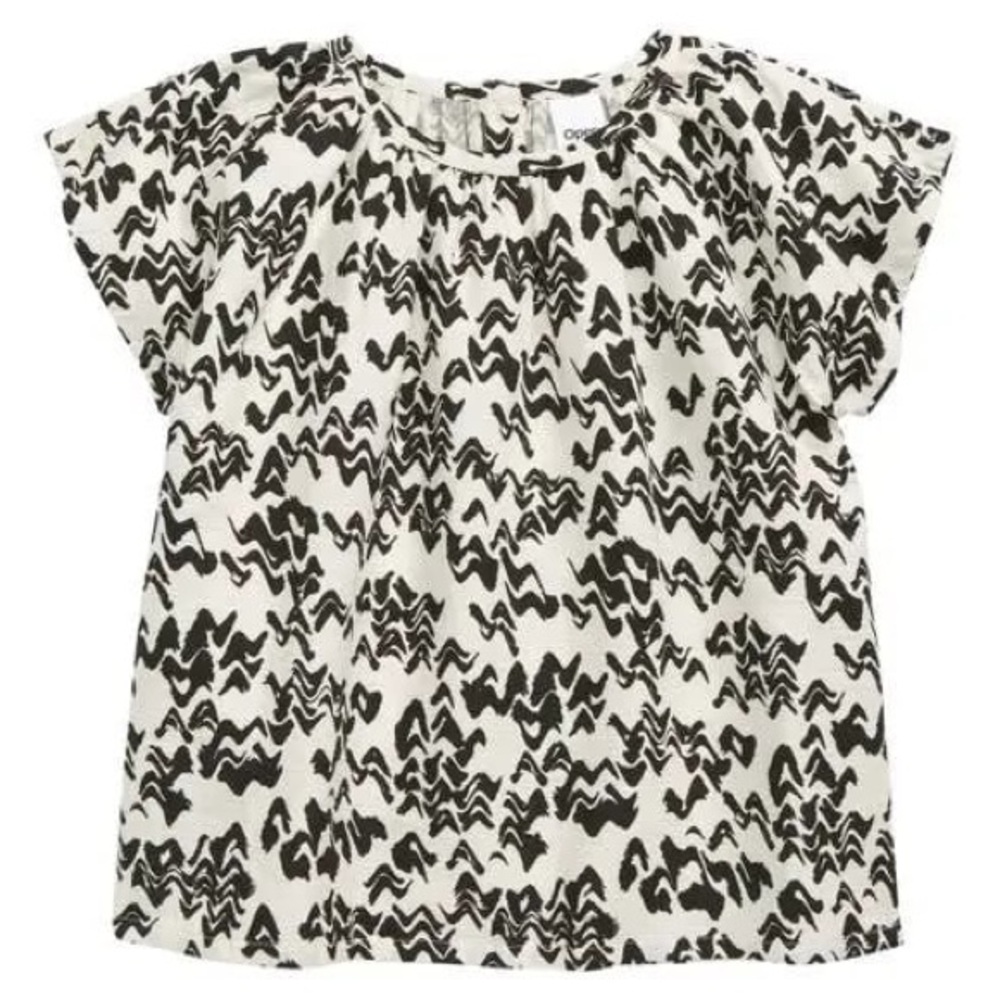 Open Edit Kids' Print Dolman Sleeve Cotton Top - Ivory Cloud Mountain Lines